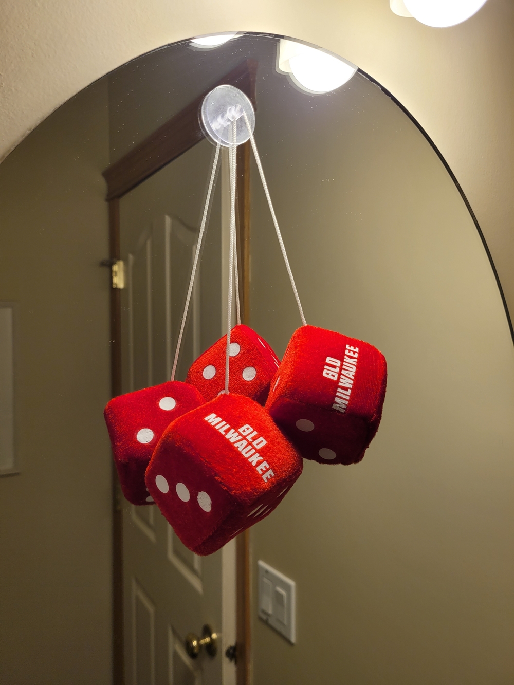 Brand New Vintage Red Old Milwaukee Fuzzy Dice Car Hanging Ornament